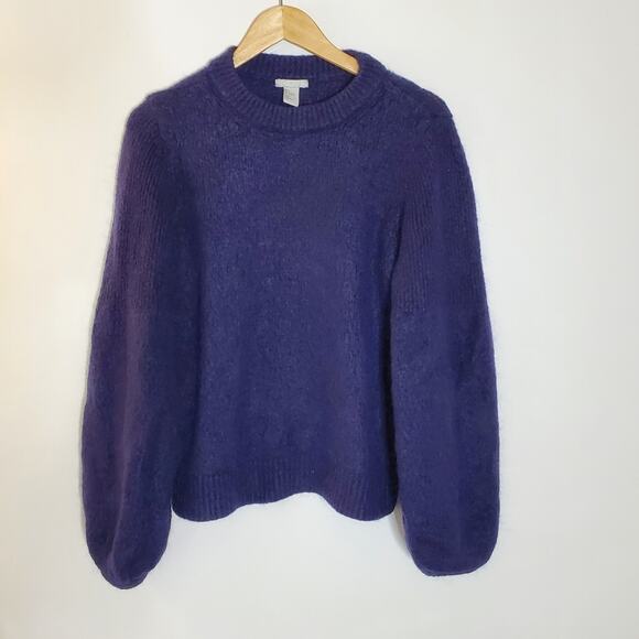 H&M Dark Blue Wool blend Balloon sleeve casual pullover sweater Size Large - Picture 1 of 10